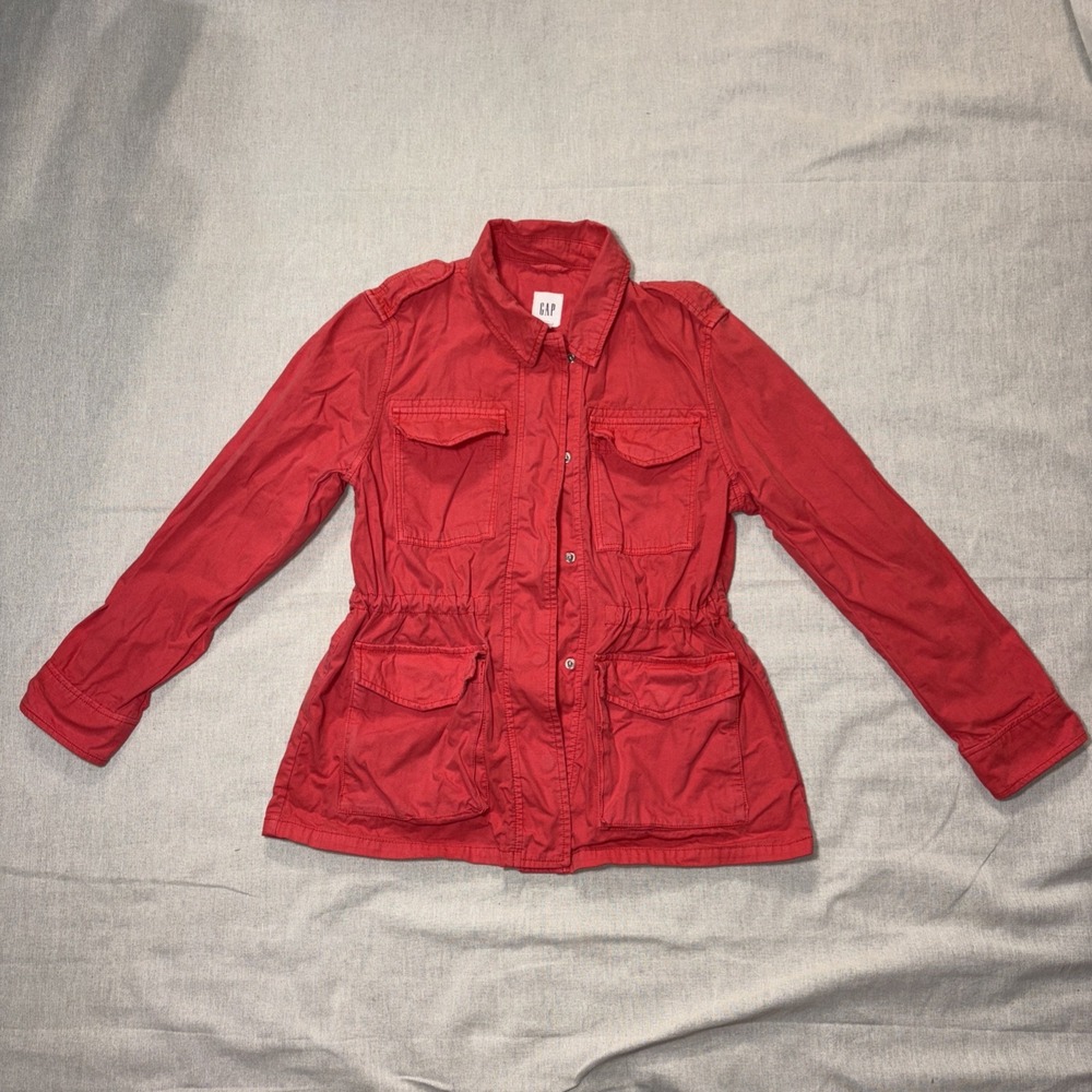 Gap Mid-length‎ Jacket Womens S Cinch Waist Faded Red Cotton